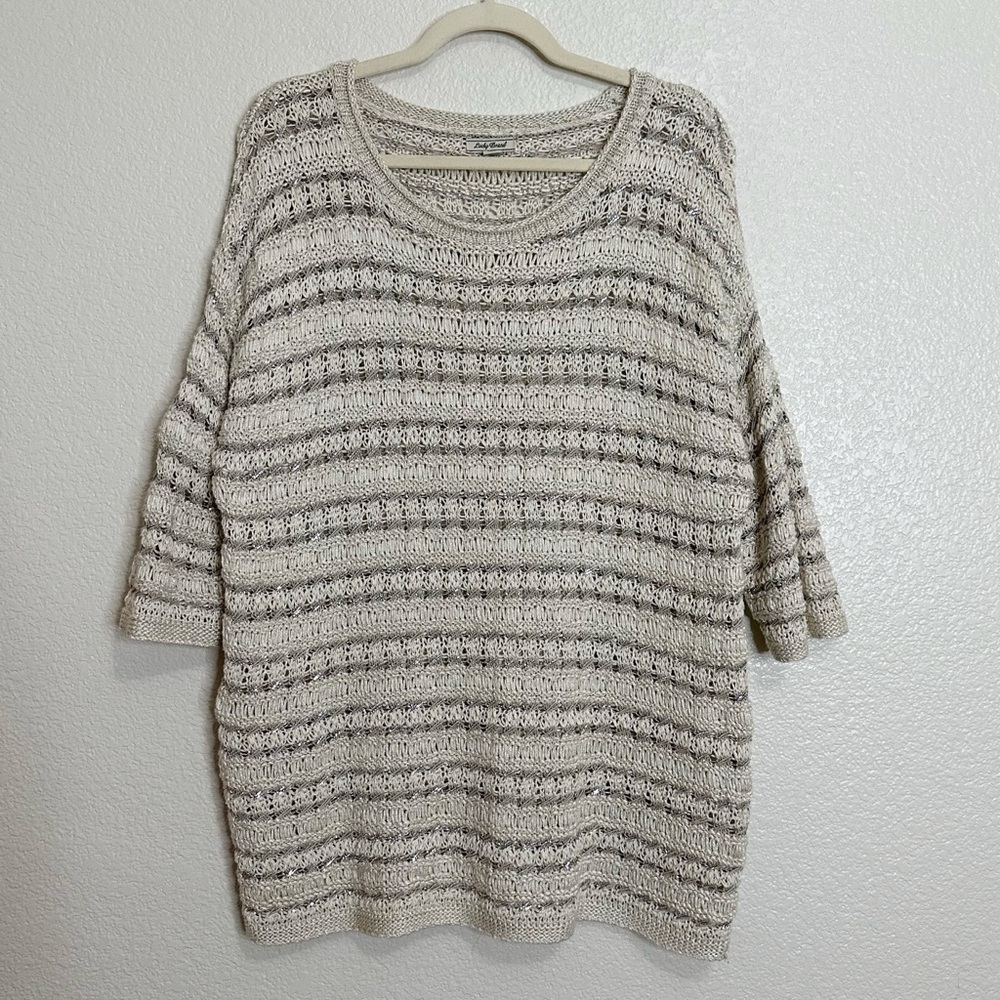 Lucky Brand Metallic Knit 3/4 Sleeves Pullover Sweater, Size 2X